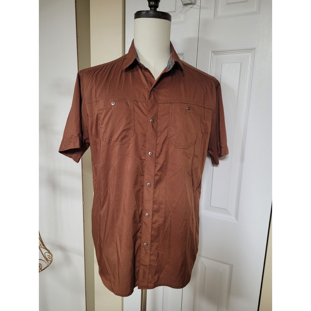 Kuhl Mens Mountain Grown Hiking Short Sleeve Snaps Shirt Copper Brown Size L